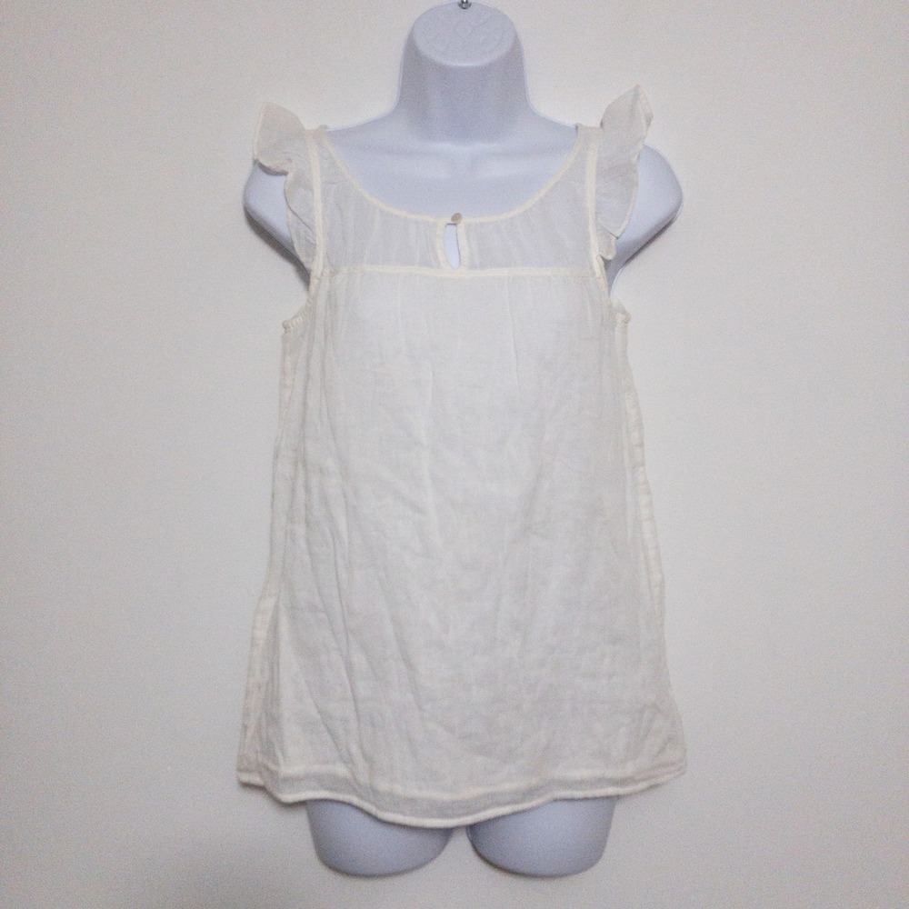 Old Navy Y2K Tank Top Womens XS White Cotton Flutter Sleeve Coastal Beach New